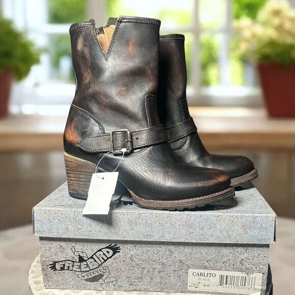 Freebird by Steven Carlito Boots Distressed Leather Ankle Mid-Calf Women’s Size - Picture 3 of 15